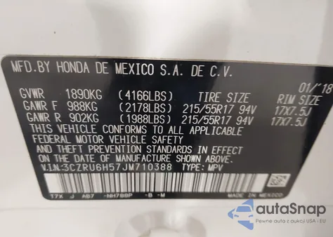 2018 Honda Hr-V Ex из США, поврежденный, VIN 3CZRU6H57JM710388